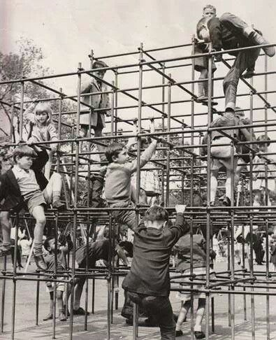 The children of the 1960s loved to climb and scramble upon playground monkey bars. This not aonly permitted them to indulge in pla, but excerised their muscles and enabled them to experience life with their peers.
