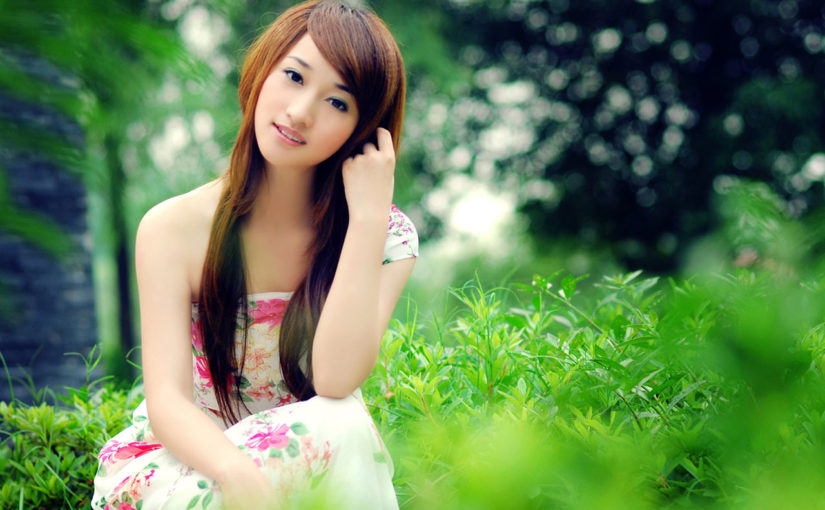 beautiful chinese girl in flower dress