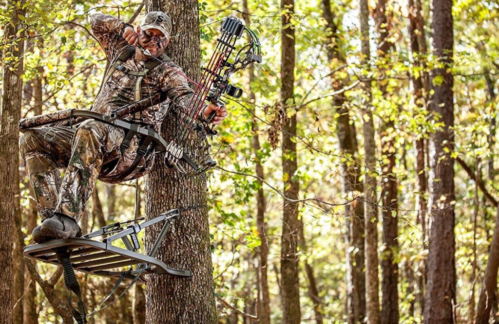 Hunting in a tree stand.