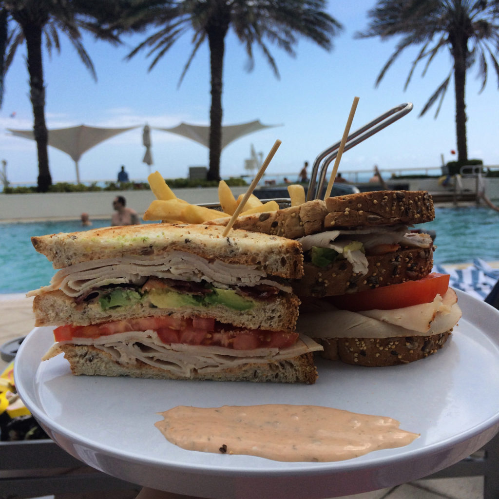 sandwich and palm trees.