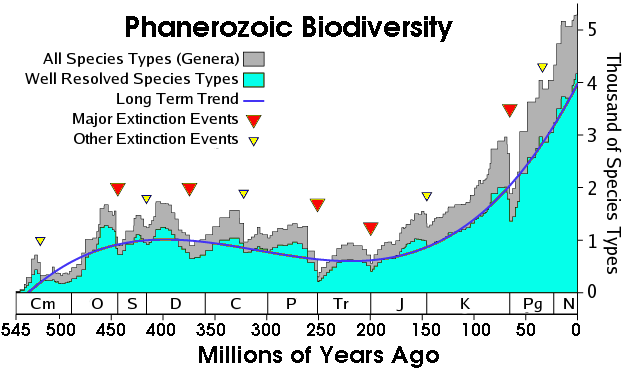 Extinction events over time.