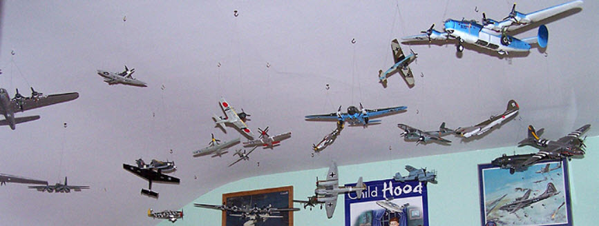 airplanes hung from the ceiling