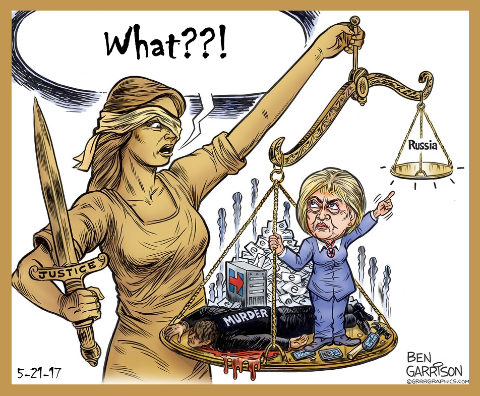 Hillary CLinton and the scales of justice.