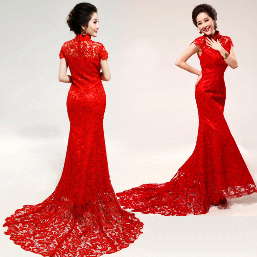 Chinese bride in a red dress.