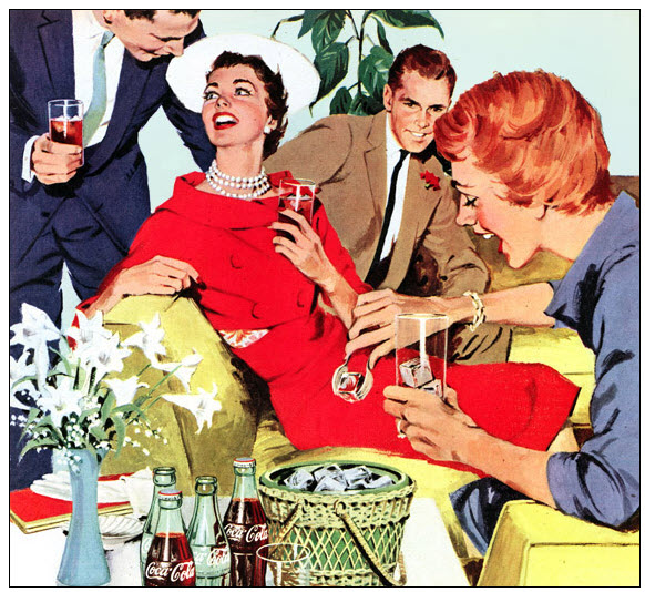 American women at a party having cokes.