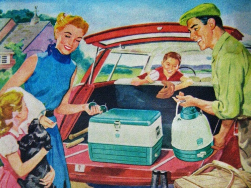 Vintage camping illustration in the USA.