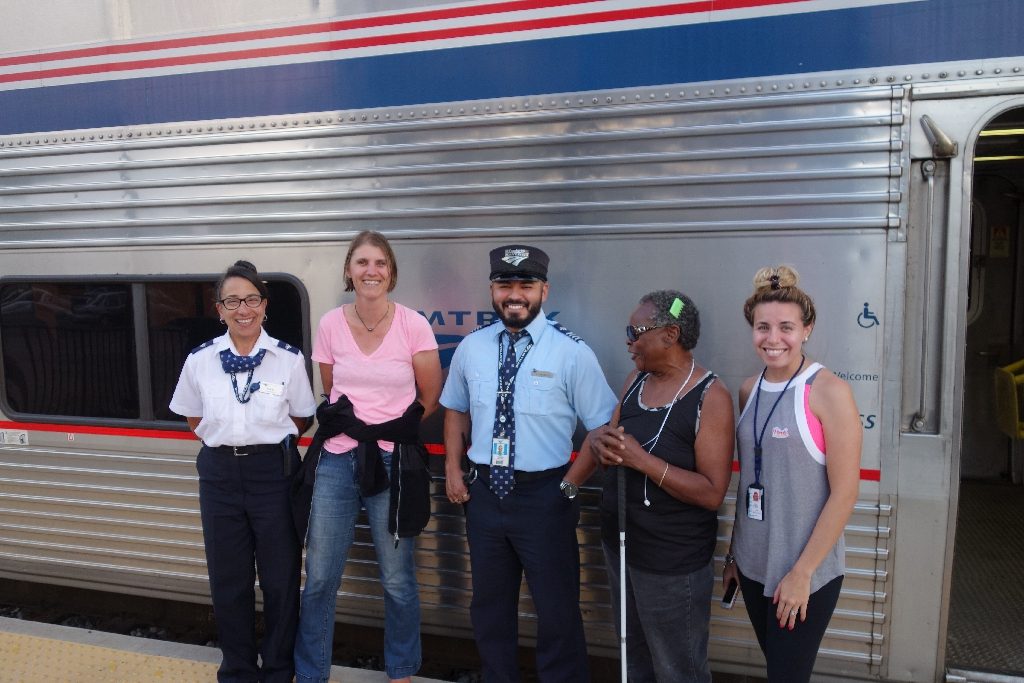 Amtrak stewards and stewardesses.