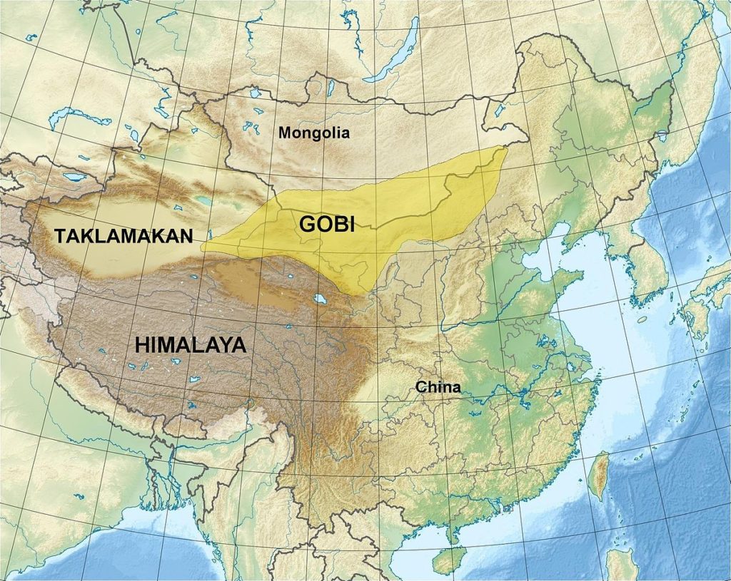 The two main large deserts within China.