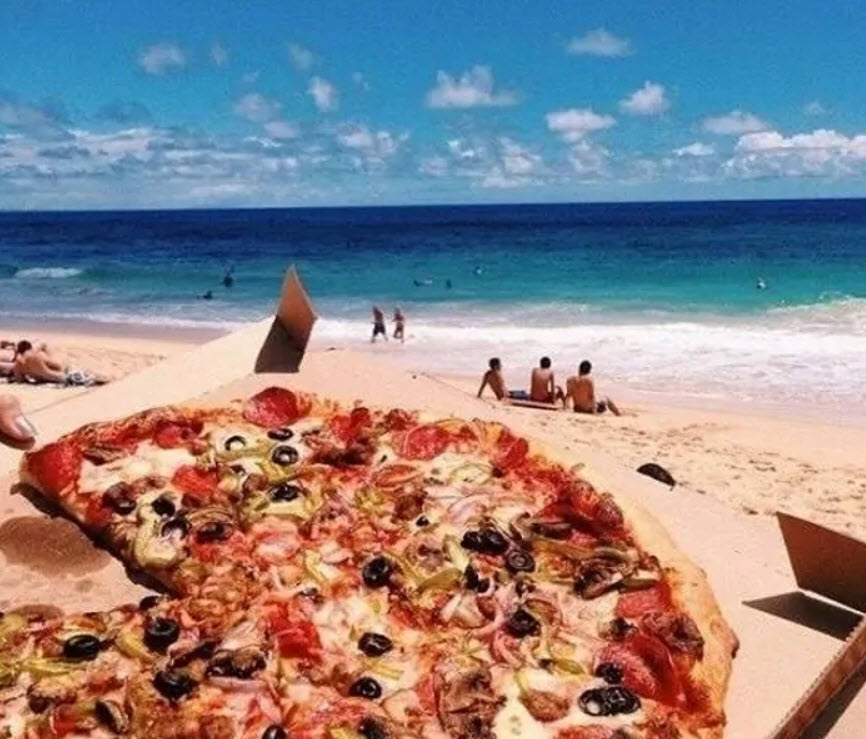 Pizza on the beach.