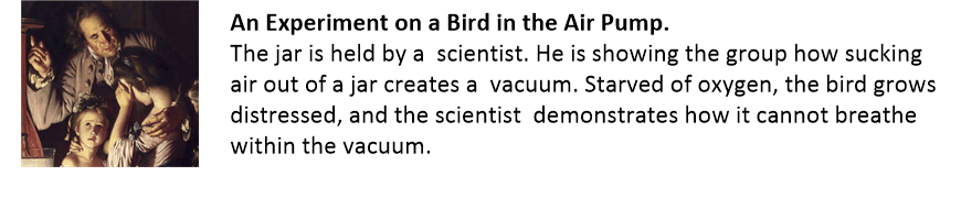 An experiment of a bird in a vacuum jar.