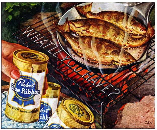 Camping, and cooking some fresh fish, with some delicious PBR.