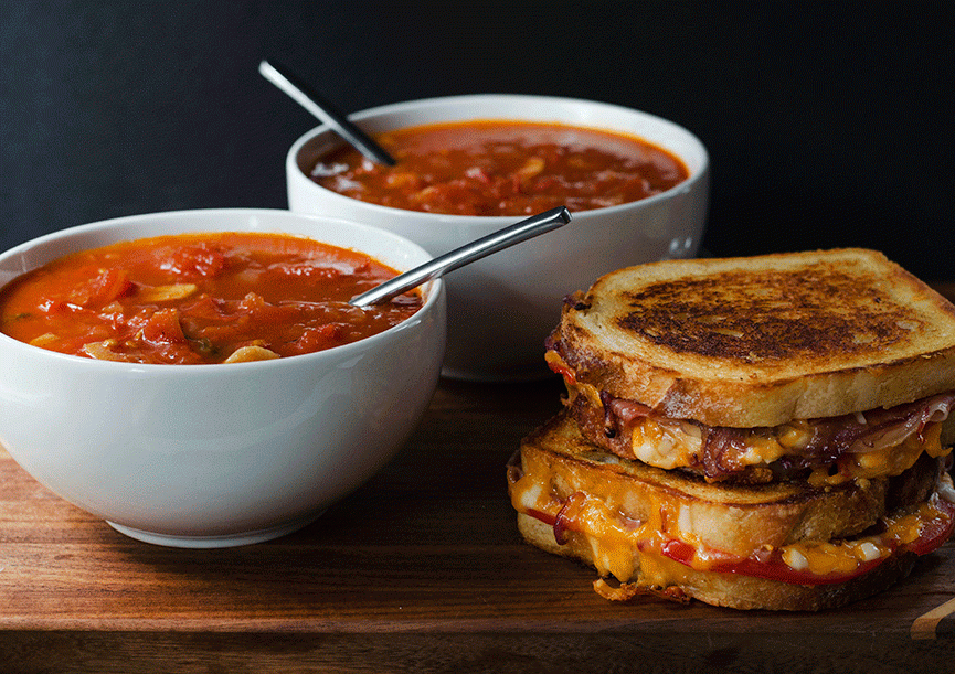 Delicious tomato soup and grilled cheese sandwich.