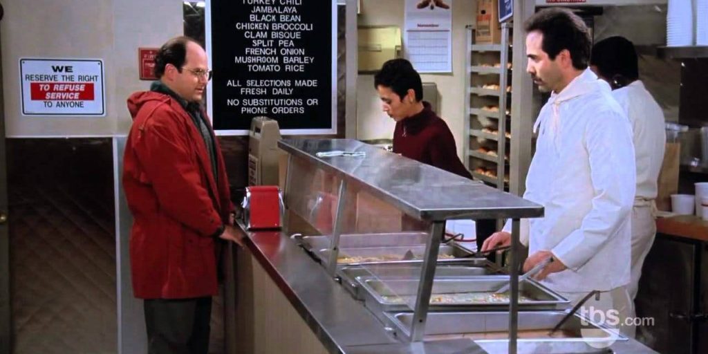 George orders soup from the soup Nazi.
