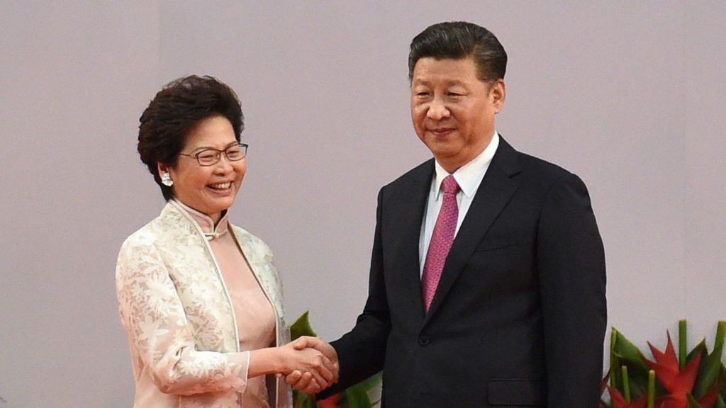Carrie Lam, CEO of HK, meets with Xi Peng the PResident of Mainland China.