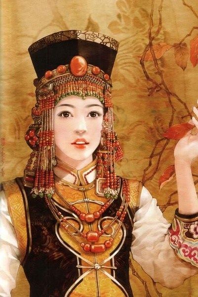 Mongolian women in a historical Chinese painting.