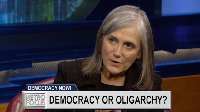 Amy Goodman is an American broadcast journalist, syndicated columnist, investigative reporter, and author. Her investigative journalism career includes coverage of the East Timor independence movement and Chevron Corporation's role in Nigeria. Since 1996, she has been the main host of Democracy Now!, a progressive global news program broadcast daily on radio, television and the Internet.