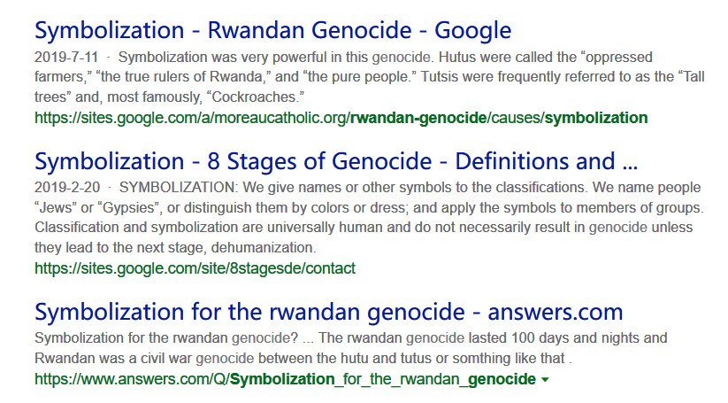 Genocide is a process that develops in ten stages that are predictable but not inexorable. At each stage, preventive measures can stop it. The process is not linear. Stages may occur simultaneously. Logically, later stages must be preceded by earlier stages. But all stages continue to operate throughout the process.