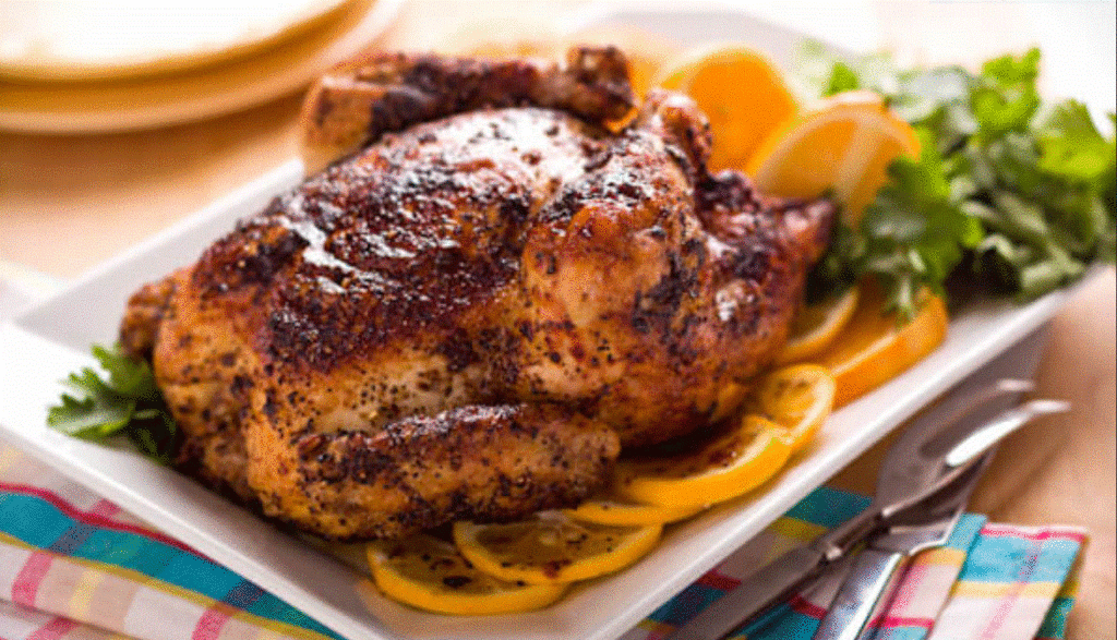 American style baked whole chicken.
