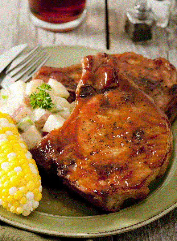 American style pork chops meal.