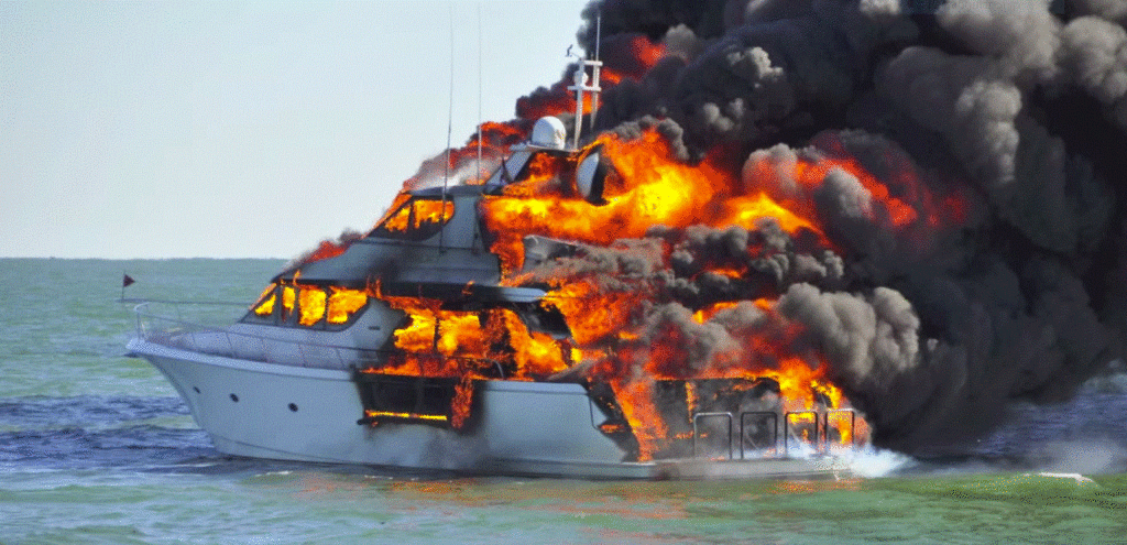 Ship on fire.