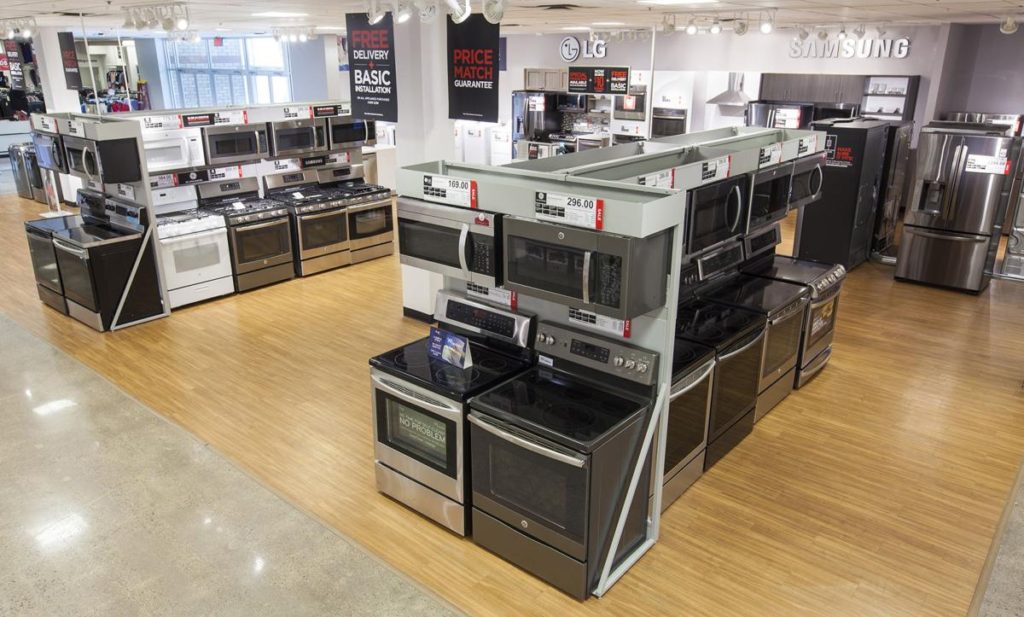 White goods and other large appliances on display in a well known appliance store. 