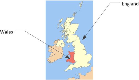 Wales relative to England. It is all part of the United Kingdom.