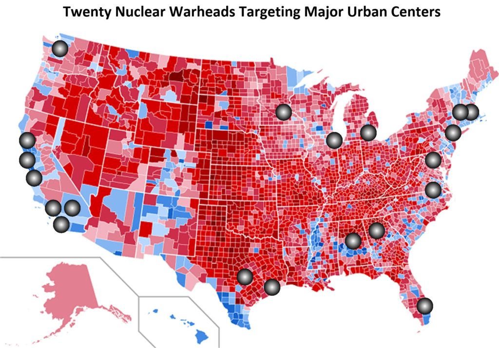 A controlled, and yet limited nuclear strike. A "friendly" slap in the face warning to stop all war-like action or face obliteration. Most of America will revert to a time before the Internet, and would consider themselves lucky to have clean water, and electricity that works once or twice a week.