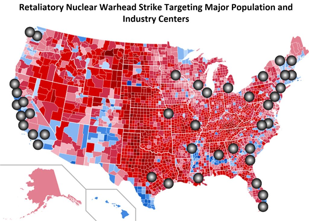 A nuclear response. This is a "slap back" nuclear response on American soil, if America decides to unleash nuclear weapons in any proxy nation. If America is lucky, it might resemble North Korea with a Democrat President declaring himself Marxist utopia ruler for life.