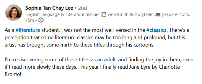 Coincidentally, I found this gem in my LinkedIN feed today. Yes, everyone should read and know the classics. Especially those studying Literature and English. 