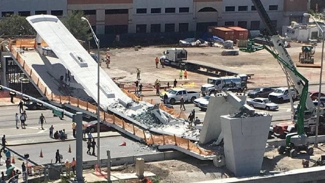 Newly built pedestrian walkway designed and built by diversity hires collapses in Florida.  Six people died and ten others were injured when the 174-foot span of the FIU pedestrian bridge collapsed.