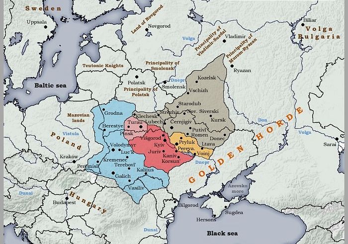 Map of the surrounding regions of Kiev prior to the Mongol invasion.