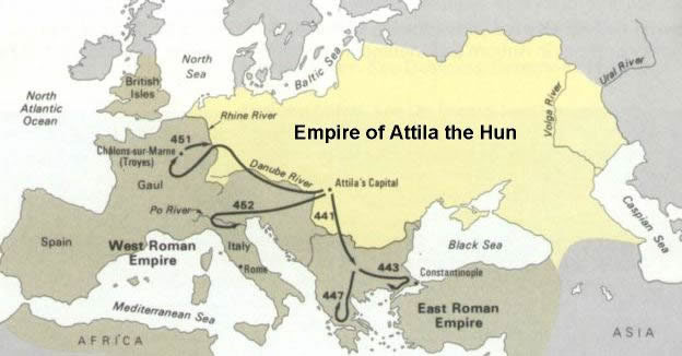 Map of the Empire of Attila the Hun.