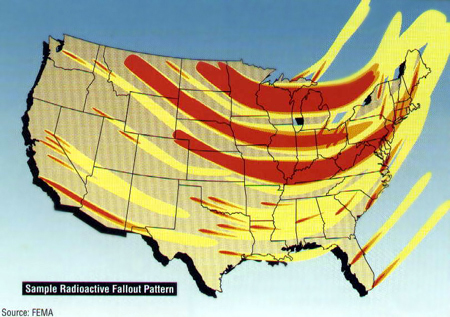 Radioactive fallout map of America. Assuming  a minor nuclear exchange using small, but accurate nuclear warheads.