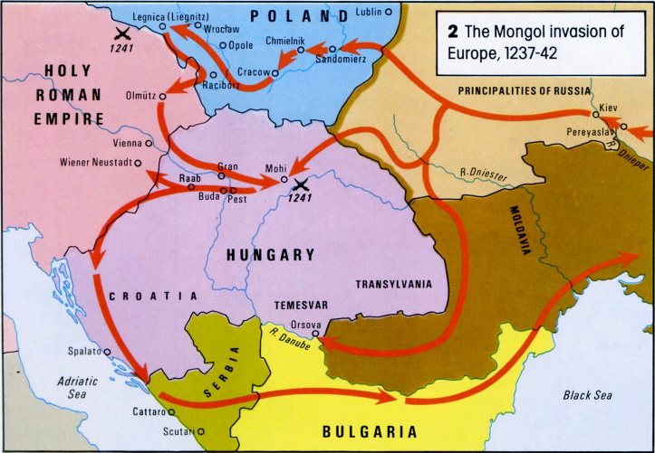 The Mongol invasion of Europe showing the battle of Mohi. This was the "Stalingrad" of the Hungarian Army. After the loss of this major battle, Europe fell to the Mongols.