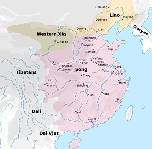 Map of the Song dynasty showing city locations.