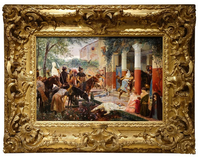 Looting of a Gallo-Roman Villa, Painting Signed by the painter Georges Rochegrosse.
