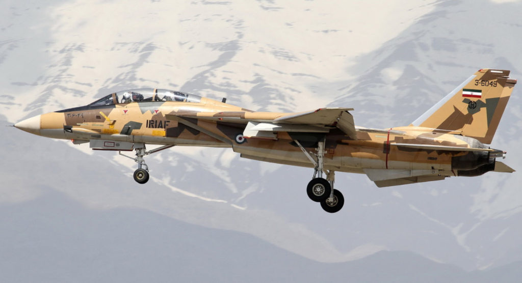 Iranian F-14 tomcat aircraft. This aircraft has been in use by the Iran military ever since the 1980's, and has been upgraded using non-American parts and components.