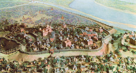 Landscape of Podil. Fragment of ancient Kiev layout 10-13 centuries. Reconstruction Mazyukevich.