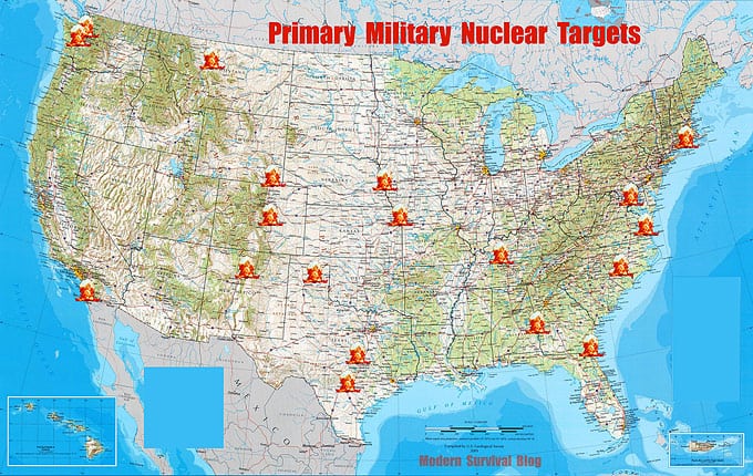 Primary military targets that would be obliterated by first nuclear strikes.