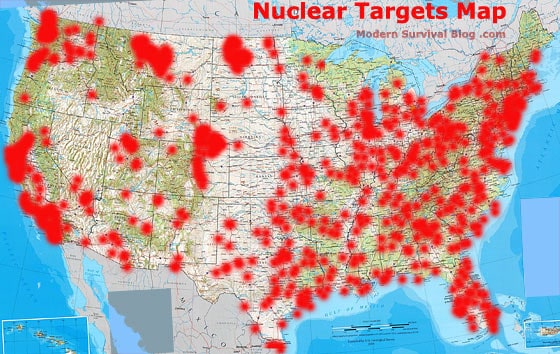 Map of the major nuclear strike targets within the United States.