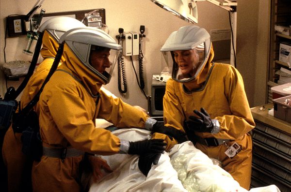 Outbreak (1995) A dangerous airborne virus threatens civilization in this tense thriller. After an African monkey carrying a lethal virus is smuggled into the U.S., an outbreak occurs in a California town. To control the spread of the disease, a team of doctors is brought in that includes a contagious disease expert (Dustin Hoffman).