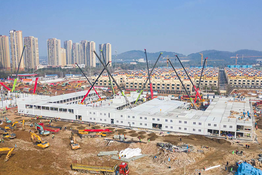 A livestream shows trucks, earthmoving equipment and building work in full swing at the construction site of two special hospitals in Wuhan, Hubei province, the epicenter of the novel coronavirus outbreak.