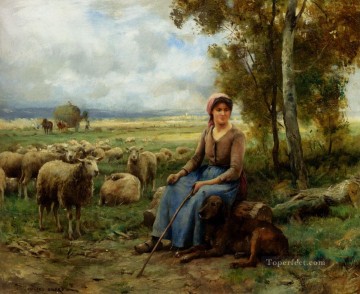 Shepherdess watching over her flock.