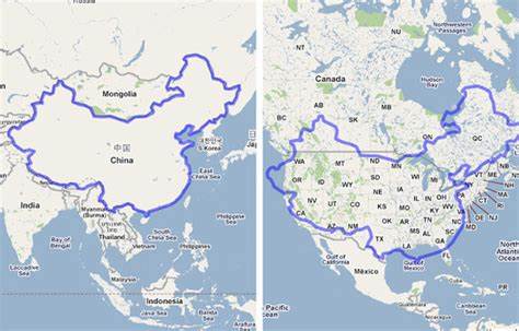 Size comparison of the USA and China.