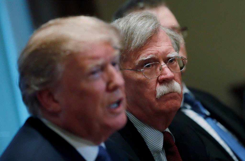 Donald Trump with a presidential national Security Advisor John Bolton. This neocon wants to use nuclear weapons against any threat; real or imagined against the United States.
