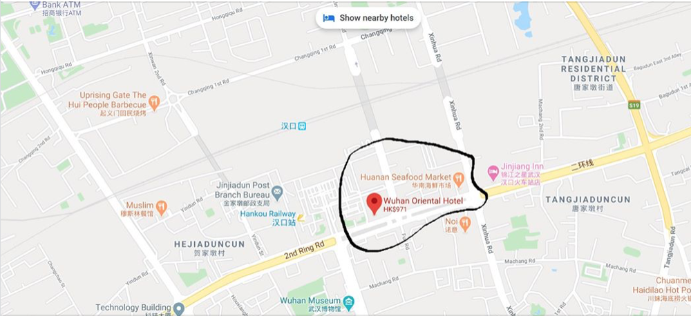 Outbreak source location within Wuhan, China.