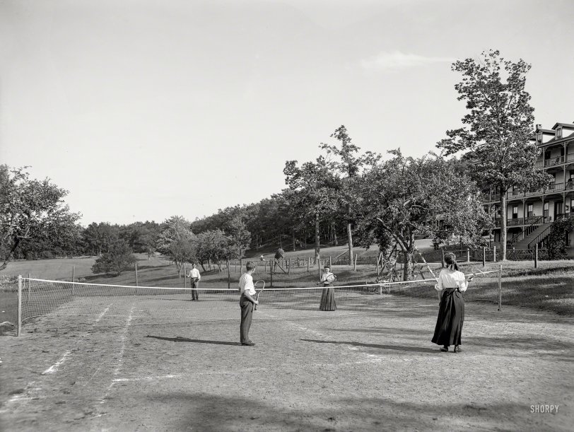 Mount Pocono, Pennsylvania, circa 1905. "Lawn tennis courts, Pocono Mountain House." 8x10 inch glass negative, Detroit Publishing Company. 