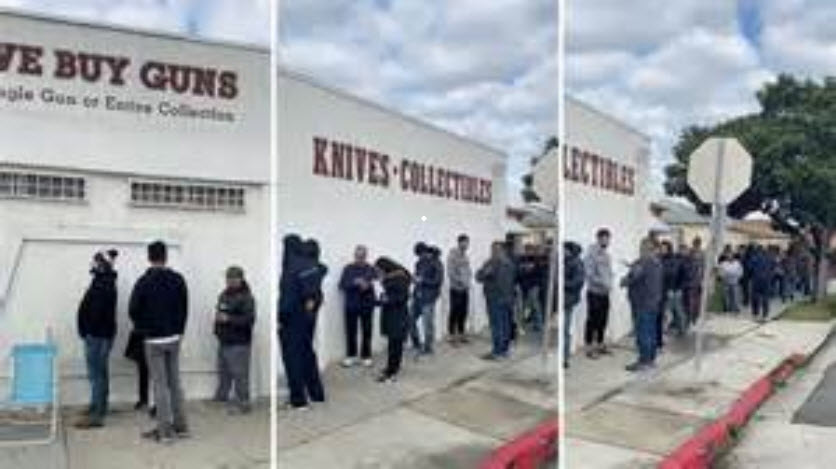 While the coronavirus continues to spread throughout the world some people are stockpiling toilet paper and food, while Americans are flocking to buy guns. Images and videos of people lining up outside gun stores in the United States are emerging on social media. Amelia Adams, the US correspondent for Nine News tweeted a video of people lining up outside a gun shop in Los Angeles, with the queue trailing some 10 meters from the shop’s door down the sidewalk.