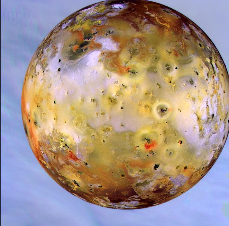 Jupiter's rocky moon Io is the most volcanically active world in the solar system, with hundreds of volcanoes, some erupting lava fountains dozens of miles (or kilometers) high. Io’s remarkable activity is the result of a tug-of-war between Jupiter's powerful gravity and smaller but precisely timed pulls from two neighboring moons that orbit farther from Jupiter – Europa and Ganymede.