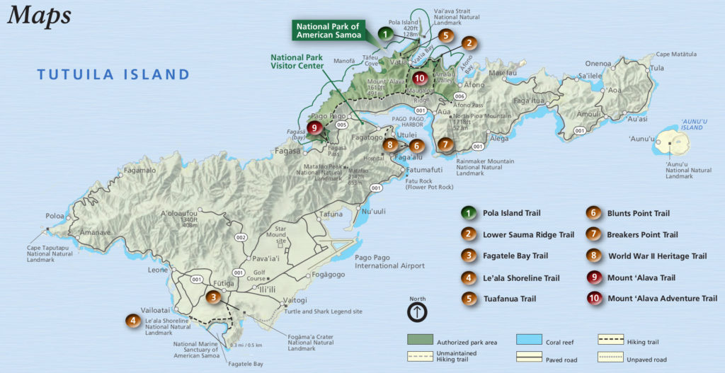 Map of Tutuila Island in American Samoa.